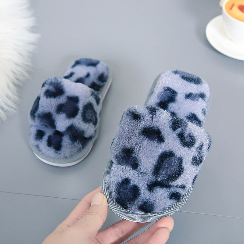 Wholesale Children's Leopard Print Fur Slippers